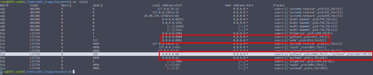Checking Ports using SS Command